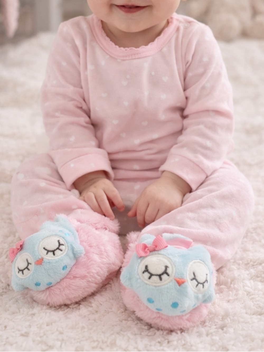 Gerber Owl Baby Slippers | Pink Plush Infant Booties (0–6 Months)